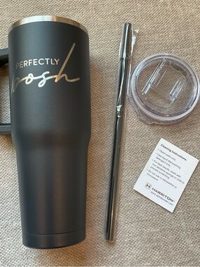Perfectly Posh Engraved 40oz Black Insulated Travel Tumbler w/ Lid and Straw
